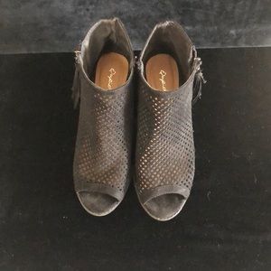 Qupid  Black Perforated Peep Toe Booties